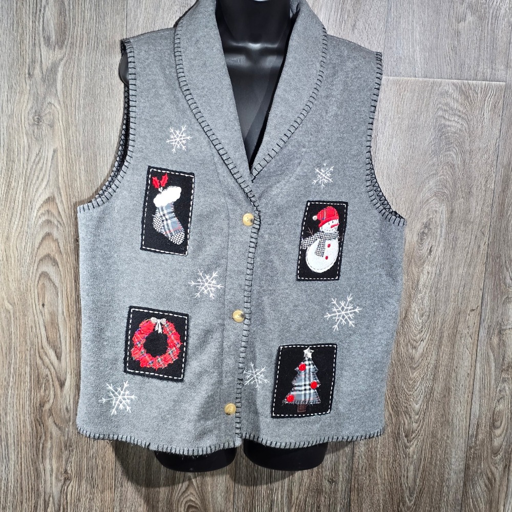 Vintage Capacity Knits Christmas Fleece Vest Snowman Appliqué‎ Size M